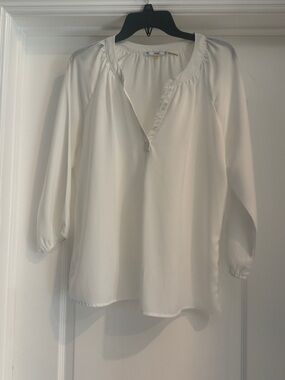 Sioni Cream V-Neck Peasant Blouse